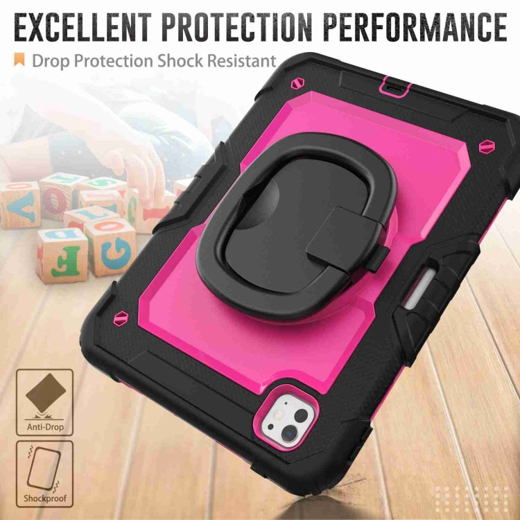 For iPad Pro 11 2024 Handle Silicone Hydric PC Tablet Case with Shoulder Strap(Rose Red PC)