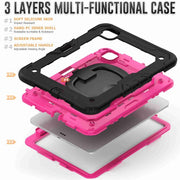 For iPad Pro 11 2024 Handle Silicone Hydric PC Tablet Case with Shoulder Strap(Rose Red PC)