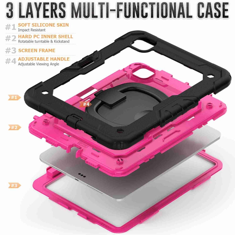 For iPad Pro 11 2024 Handle Silicone Hydric PC Tablet Case with Shoulder Strap(Rose Red PC)