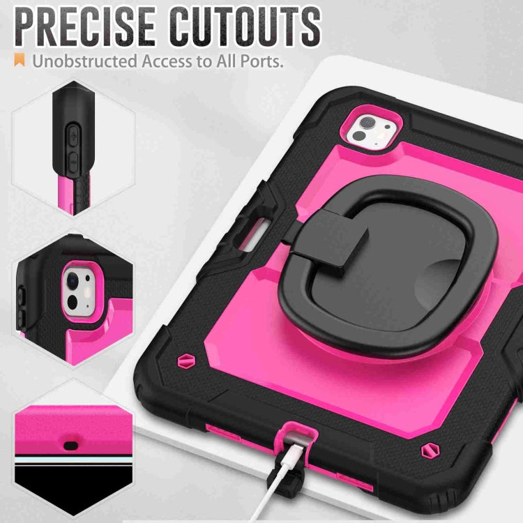 For iPad Pro 11 2024 Handle Silicone Hydric PC Tablet Case with Shoulder Strap(Rose Red PC)