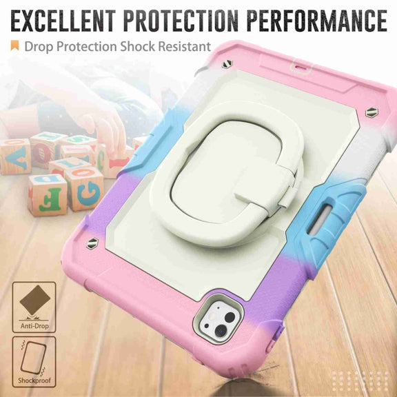 For iPad Pro 11 2024 Handle Silicone Hydric PC Tablet Case with Shoulder Strap(Camouflage Pink)