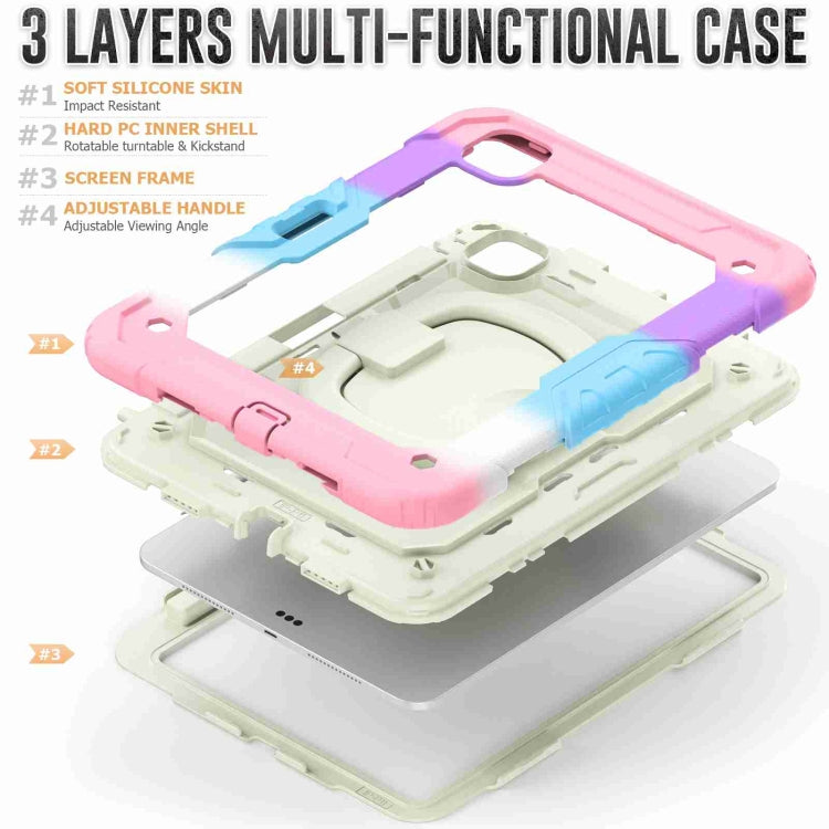 For iPad Pro 11 2024 Handle Silicone Hydric PC Tablet Case with Shoulder Strap(Camouflage Pink)
