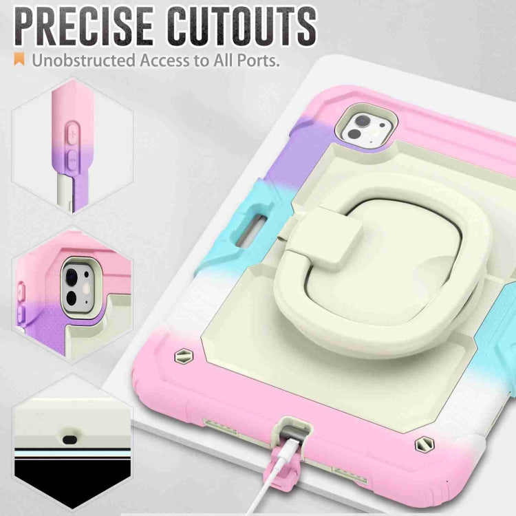 For iPad Pro 11 2024 Handle Silicone Hydric PC Tablet Case with Shoulder Strap(Camouflage Pink)