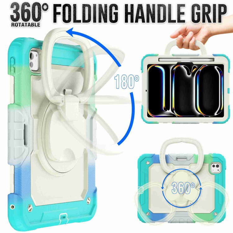 For iPad Pro 11 2024 Handle Silicone Hydric PC Tablet Case with Shoulder Strap(Camouflage Light Blue)