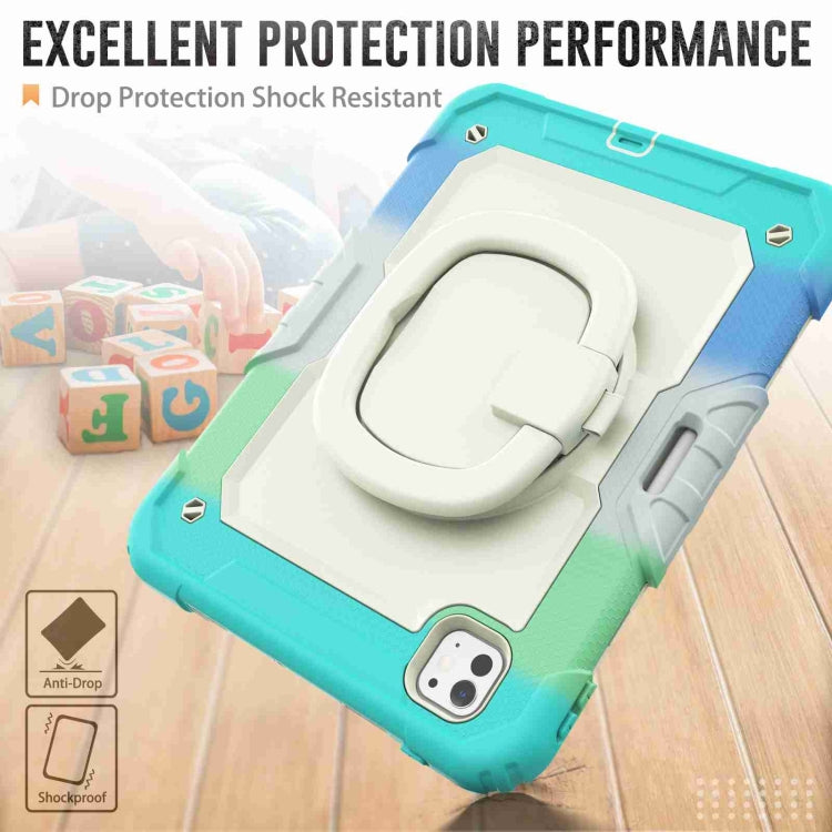 For iPad Pro 11 2024 Handle Silicone Hydric PC Tablet Case with Shoulder Strap(Camouflage Light Blue)