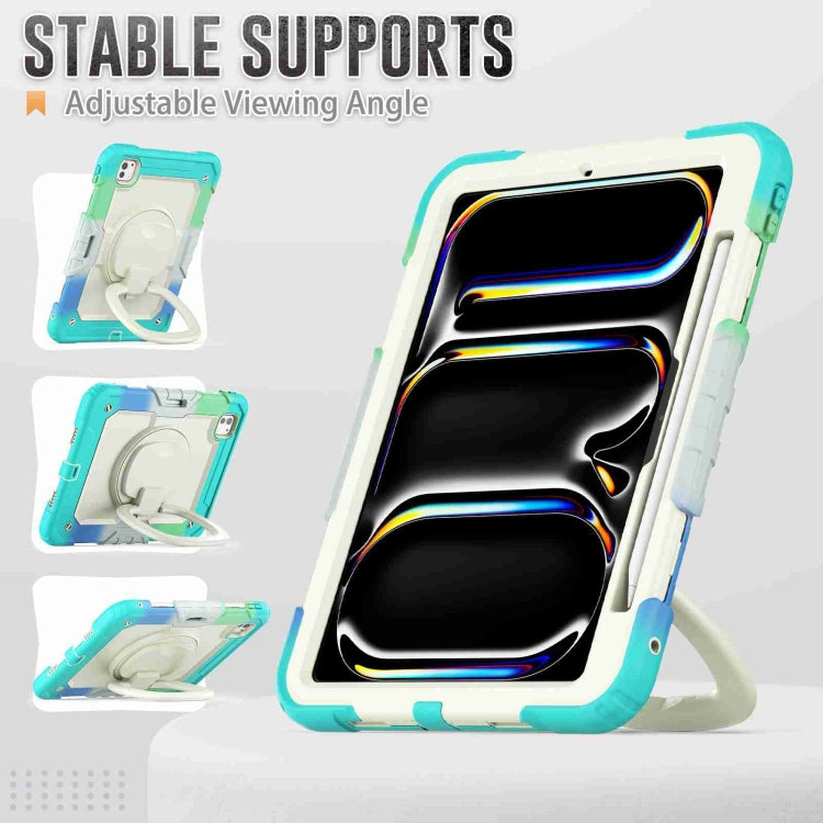 For iPad Pro 11 2024 Handle Silicone Hydric PC Tablet Case with Shoulder Strap(Camouflage Light Blue)