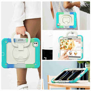 For iPad Pro 11 2024 Handle Silicone Hydric PC Tablet Case with Shoulder Strap(Camouflage Light Blue)