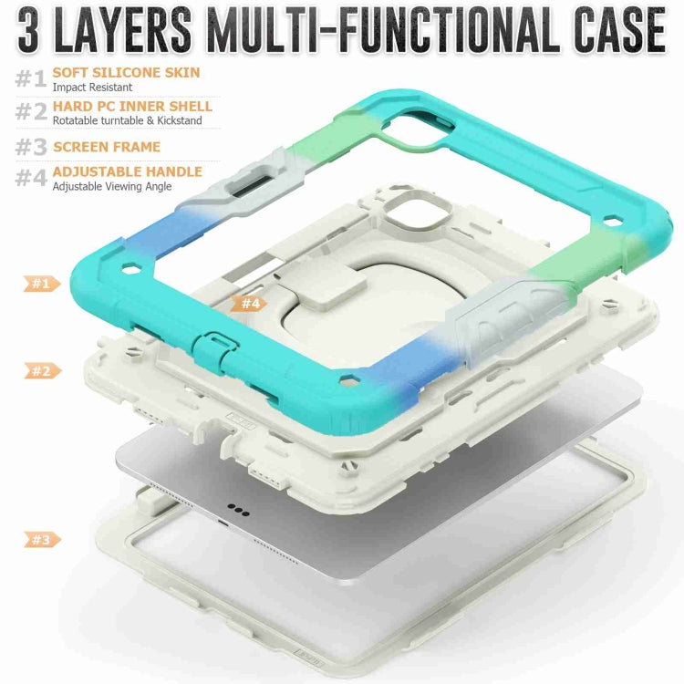 For iPad Pro 11 2024 Handle Silicone Hydric PC Tablet Case with Shoulder Strap(Camouflage Light Blue)