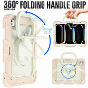 For iPad Pro 11 2024 Handle Silicone Hydric PC Tablet Case with Shoulder Strap(Beige Rose Gold)