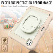 For iPad Pro 11 2024 Handle Silicone Hydric PC Tablet Case with Shoulder Strap(Beige Rose Gold)