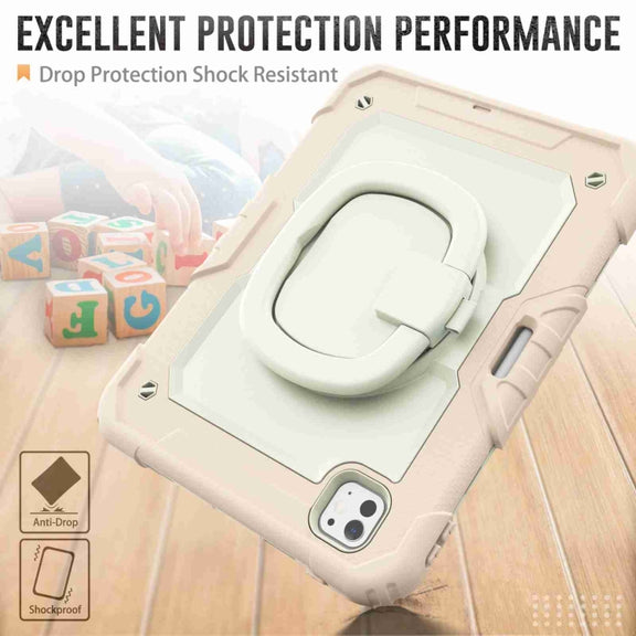 For iPad Pro 11 2024 Handle Silicone Hydric PC Tablet Case with Shoulder Strap(Beige Rose Gold)