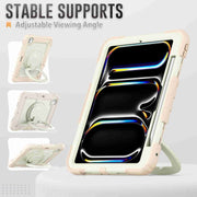 For iPad Pro 11 2024 Handle Silicone Hydric PC Tablet Case with Shoulder Strap(Beige Rose Gold)