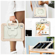 For iPad Pro 11 2024 Handle Silicone Hydric PC Tablet Case with Shoulder Strap(Beige Rose Gold)