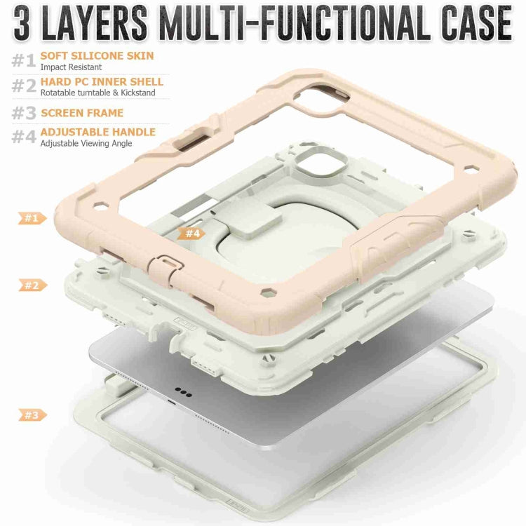 For iPad Pro 11 2024 Handle Silicone Hydric PC Tablet Case with Shoulder Strap(Beige Rose Gold)