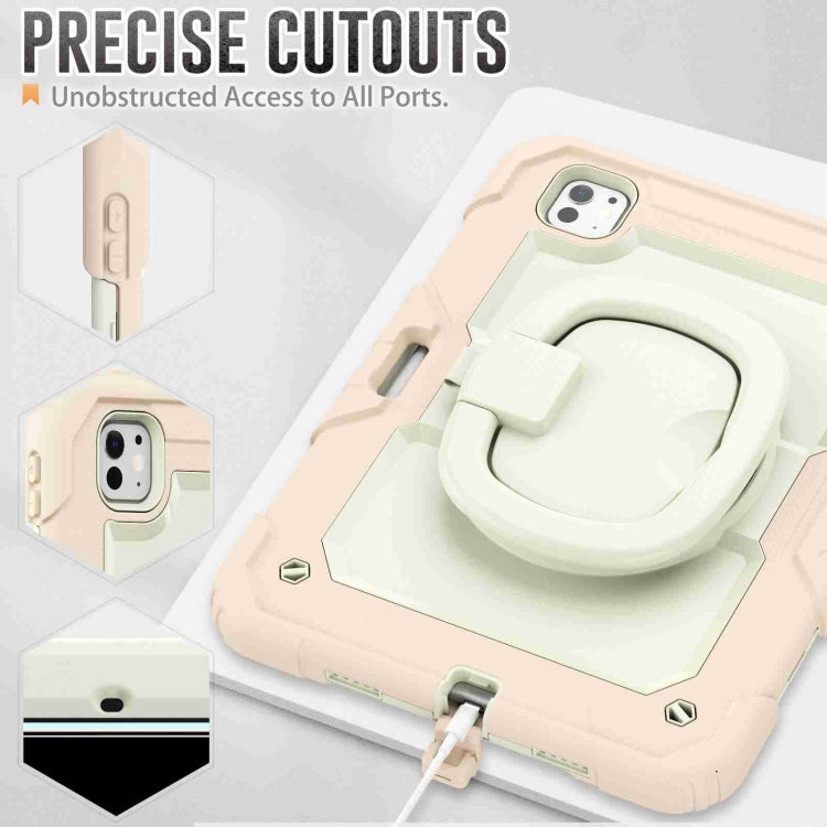 For iPad Pro 11 2024 Handle Silicone Hydric PC Tablet Case with Shoulder Strap(Beige Rose Gold)