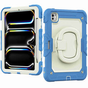 For iPad Pro 11 2024 Handle Silicone Hydric PC Tablet Case with Shoulder Strap(Beige Cyan-blue)
