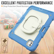 For iPad Pro 11 2024 Handle Silicone Hydric PC Tablet Case with Shoulder Strap(Beige Cyan-blue)