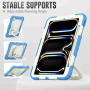 For iPad Pro 11 2024 Handle Silicone Hydric PC Tablet Case with Shoulder Strap(Beige Cyan-blue)