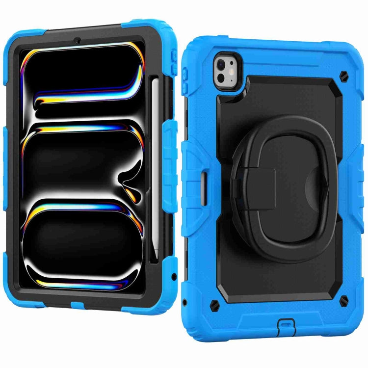 For iPad Pro 11 2024 Handle Silicone Hydric PC Tablet Case with Shoulder Strap(Light Blue)