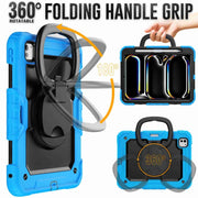 For iPad Pro 11 2024 Handle Silicone Hydric PC Tablet Case with Shoulder Strap(Light Blue)