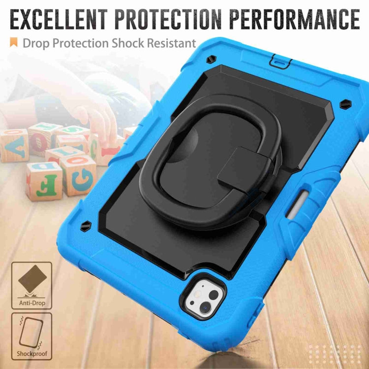 For iPad Pro 11 2024 Handle Silicone Hydric PC Tablet Case with Shoulder Strap(Light Blue)