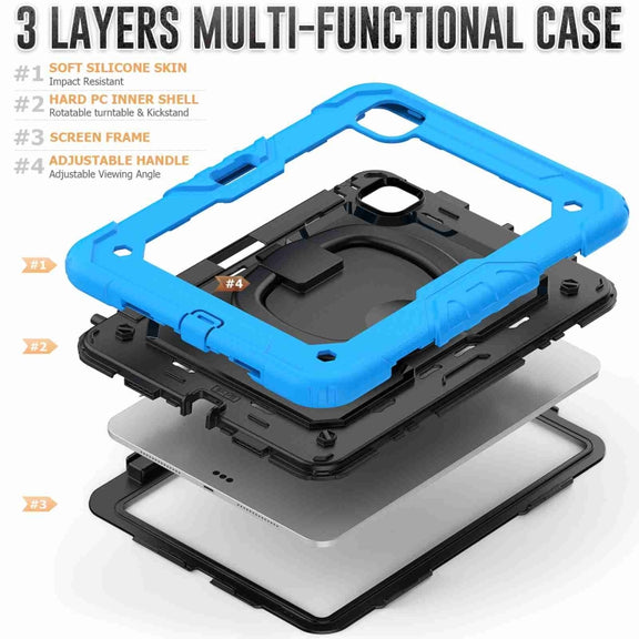 For iPad Pro 11 2024 Handle Silicone Hydric PC Tablet Case with Shoulder Strap(Light Blue)