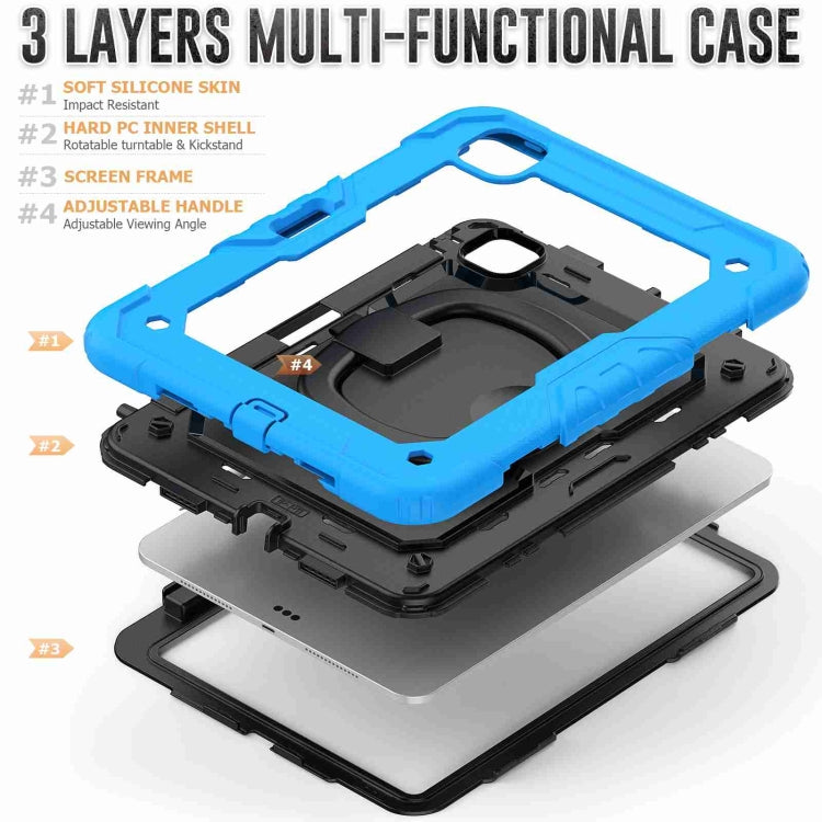 For iPad Pro 11 2024 Handle Silicone Hydric PC Tablet Case with Shoulder Strap(Light Blue)