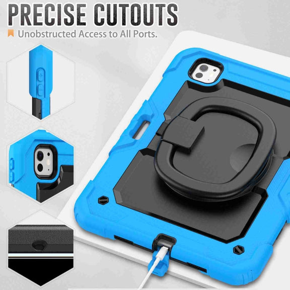 For iPad Pro 11 2024 Handle Silicone Hydric PC Tablet Case with Shoulder Strap(Light Blue)