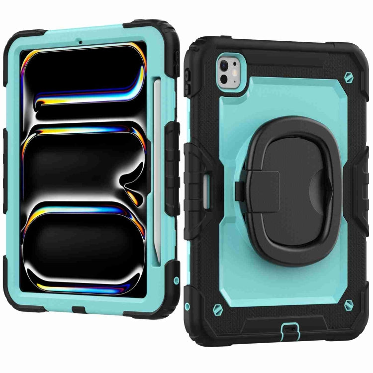 For iPad Pro 11 2024 Handle Silicone Hydric PC Tablet Case with Shoulder Strap(Light Blue PC)