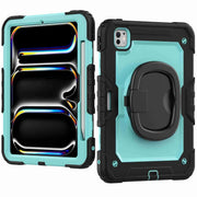 For iPad Pro 11 2024 Handle Silicone Hydric PC Tablet Case with Shoulder Strap(Light Blue PC)