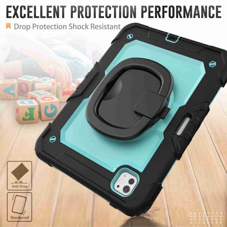 For iPad Pro 11 2024 Handle Silicone Hydric PC Tablet Case with Shoulder Strap(Light Blue PC)