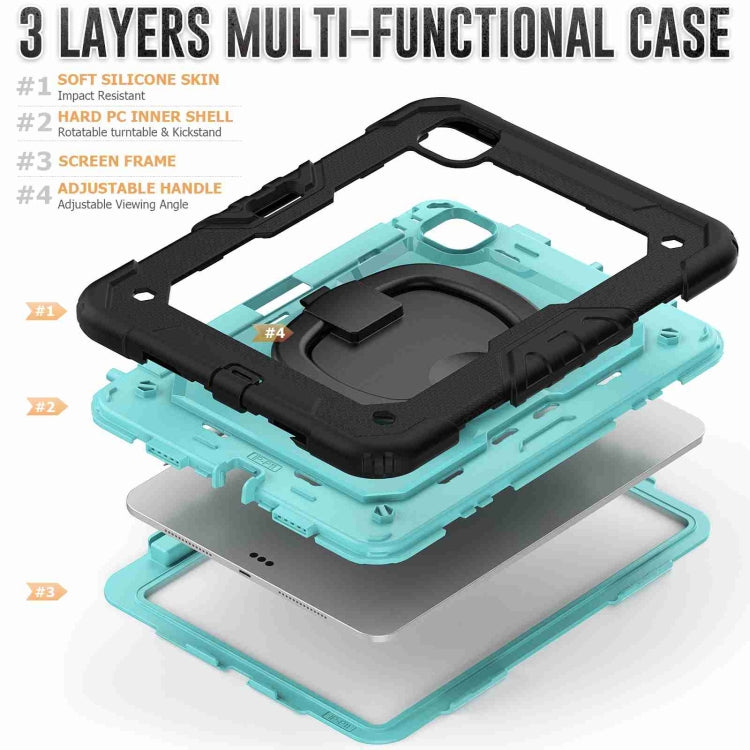 For iPad Pro 11 2024 Handle Silicone Hydric PC Tablet Case with Shoulder Strap(Light Blue PC)