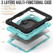 For iPad Pro 11 2024 Handle Silicone Hydric PC Tablet Case with Shoulder Strap(Light Blue PC)