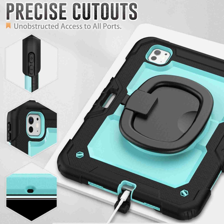 For iPad Pro 11 2024 Handle Silicone Hydric PC Tablet Case with Shoulder Strap(Light Blue PC)