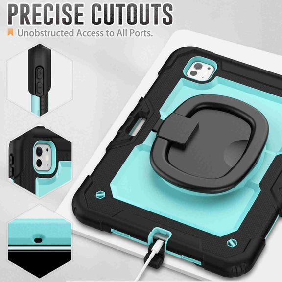 For iPad Pro 11 2024 Handle Silicone Hydric PC Tablet Case with Shoulder Strap(Light Blue PC)