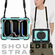For iPad Pro 11 2024 Handle Silicone Hydric PC Tablet Case with Shoulder Strap(Light Blue PC)