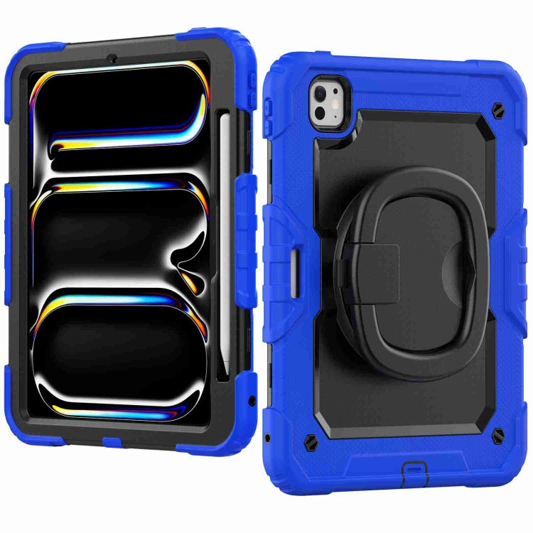 For iPad Pro 11 2024 Handle Silicone Hydric PC Tablet Case with Shoulder Strap(Dark Blue)
