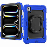 For iPad Pro 11 2024 Handle Silicone Hydric PC Tablet Case with Shoulder Strap(Dark Blue)