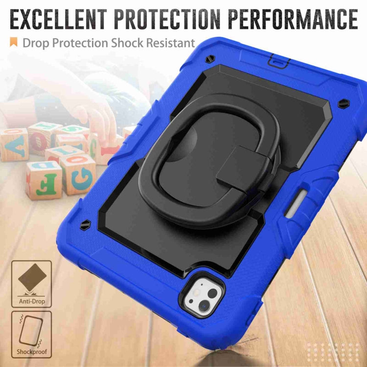 For iPad Pro 11 2024 Handle Silicone Hydric PC Tablet Case with Shoulder Strap(Dark Blue)