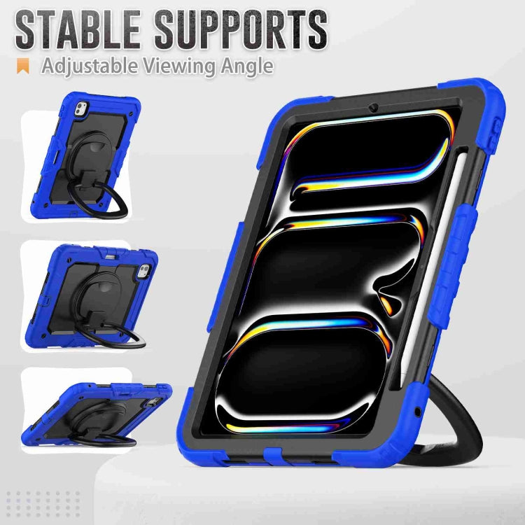 For iPad Pro 11 2024 Handle Silicone Hydric PC Tablet Case with Shoulder Strap(Dark Blue)