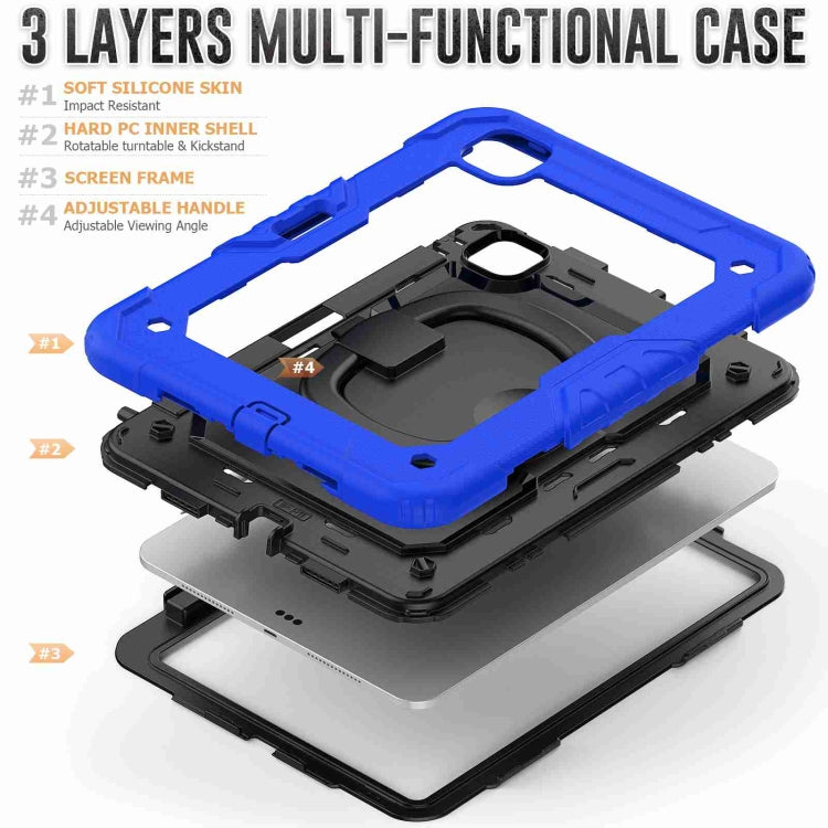 For iPad Pro 11 2024 Handle Silicone Hydric PC Tablet Case with Shoulder Strap(Dark Blue)