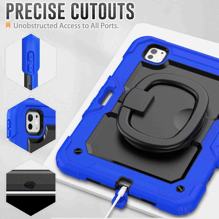 For iPad Pro 11 2024 Handle Silicone Hydric PC Tablet Case with Shoulder Strap(Dark Blue)