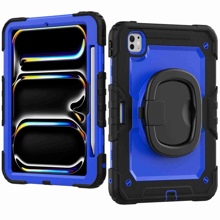 For iPad Pro 11 2024 Handle Silicone Hydric PC Tablet Case with Shoulder Strap(Dark Blue PC)