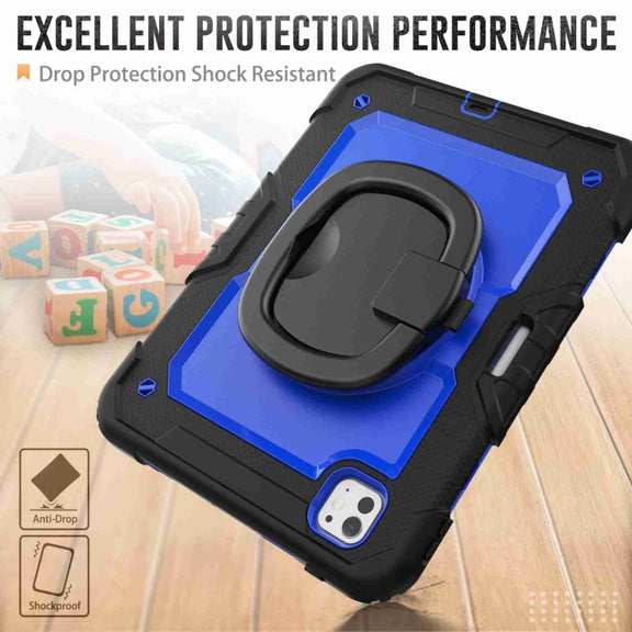 For iPad Pro 11 2024 Handle Silicone Hydric PC Tablet Case with Shoulder Strap(Dark Blue PC)