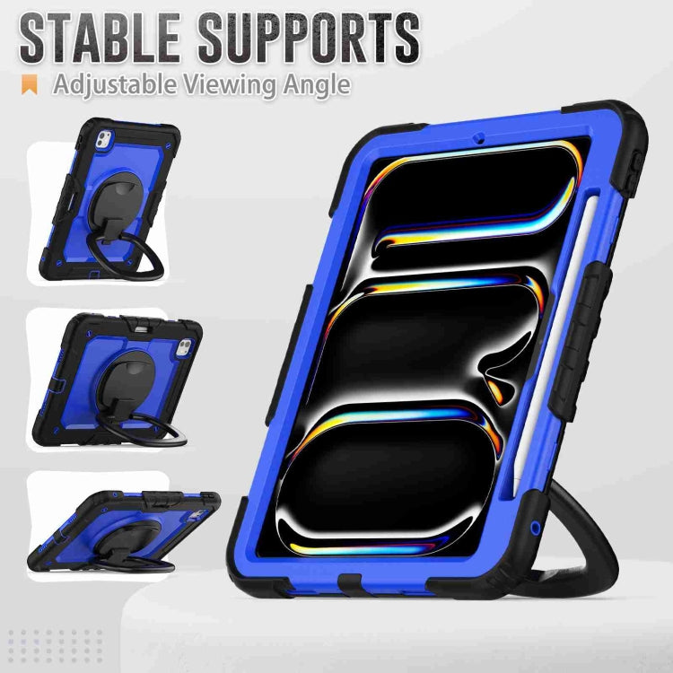 For iPad Pro 11 2024 Handle Silicone Hydric PC Tablet Case with Shoulder Strap(Dark Blue PC)
