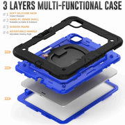 For iPad Pro 11 2024 Handle Silicone Hydric PC Tablet Case with Shoulder Strap(Dark Blue PC)