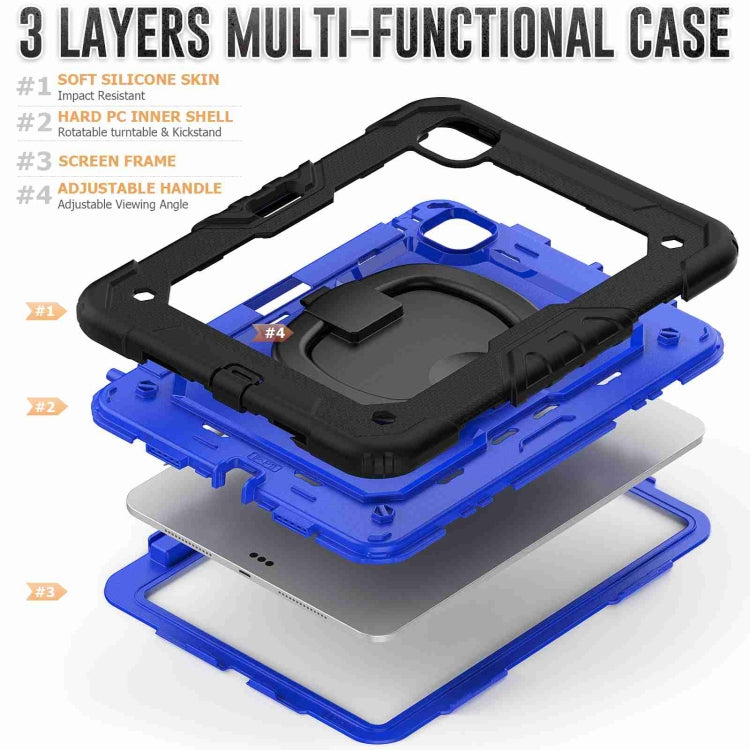 For iPad Pro 11 2024 Handle Silicone Hydric PC Tablet Case with Shoulder Strap(Dark Blue PC)