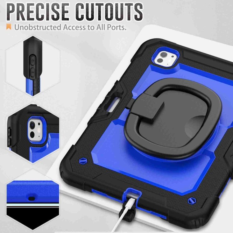 For iPad Pro 11 2024 Handle Silicone Hydric PC Tablet Case with Shoulder Strap(Dark Blue PC)