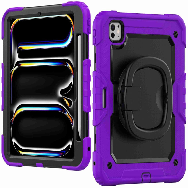 For iPad Pro 11 2024 Handle Silicone Hydric PC Tablet Case with Shoulder Strap(Purple)