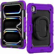 For iPad Pro 11 2024 Handle Silicone Hydric PC Tablet Case with Shoulder Strap(Purple)